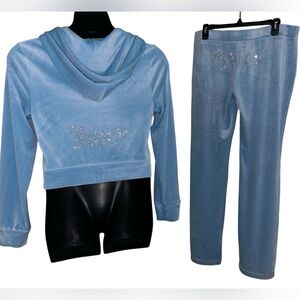 JUICY COUTURE FROSTED BLUE OG BLING RHINESTONE VELOUR TRACKSUIT SWEATSUIT NWT